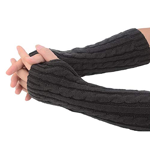 Guantes de invierno de punto para mujeres de Tukistore, mitones de tejido fino, cálidos, calentadores de brazos