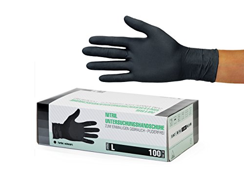 Guantes de nitrilo, 100 pcs caja (L, Negro), guantes de examen desechables libres de látex, sin polvo, limpieza guantes, sanitarios para la cocina, cocina limpieza, limpieza seguridad manejo de alimen
