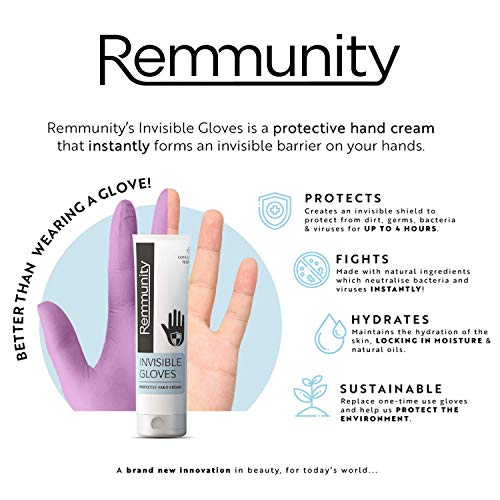 Guantes Invisibles Remmunity - Crema Protectora para Manos - Lucha Contra Virus, Bacterias y Gérmenes - Barrera Invisible Instantánea Clínicamente Probada con Antisépticos Naturales
