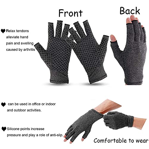 Guantes para artritis, manos y muñecas, guantes para artritis, sin dedos, para mujeres y hombres, guantes de compresión grises, alivian los síntomas de la artritis y túnel carpiano [un par] (L)