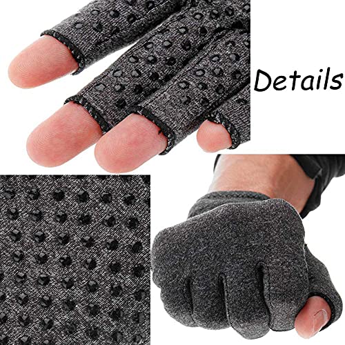 Guantes para artritis, manos y muñecas, guantes para artritis, sin dedos, para mujeres y hombres, guantes de compresión grises, alivian los síntomas de la artritis y túnel carpiano [un par] (L)