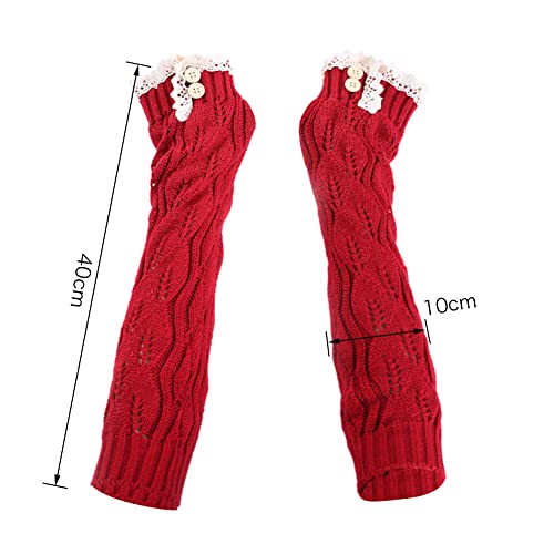 Guantes Sin Dedos Para Mujer de Punto,MoreChioce Calentadores de Brazos Largos Guantescalentadores de Invierno Guantes Sin Dedos de Muñeca con Orificio Para El Pulgar con Botón de Encaje, Negro