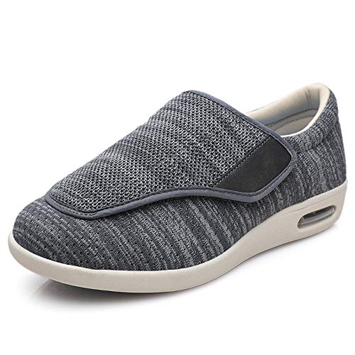GUIOB Zapatos para Diabéticos Hombres Zapatos Cómodos para Caminar para Ancianos Ajustables Zapatillas de Aire Libre Transpirables Air Cushion,para El Edema Ortopédico,Grey-EU44