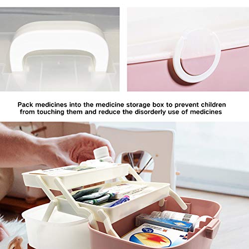 Gute Caja de Medicina para Almacenamiento Seguro de medicamentos,Organizador Plegable de 3 Capas,Caja de Almacenamiento de botiquines de Primeros Auxilios,al Aire Libre