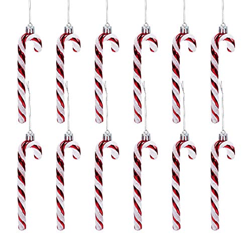 GWHOLE 12 x Bastones Caramelo de Navidad Candy Cane Decoraciones para Árbol de Navidad Colgante Chuches Original -Rojo y Blanco