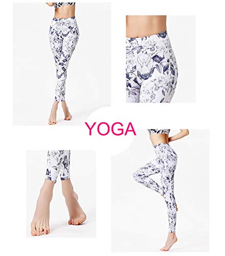 GYDD Mujeres Camo Yoga Pantalones Gimnasio Alto Gimnasio Patrimonio Control De Partículas Entrenamiento Correr Legging Pantalones De Alquiler Pantalones De Funcionamiento White Blue-XL