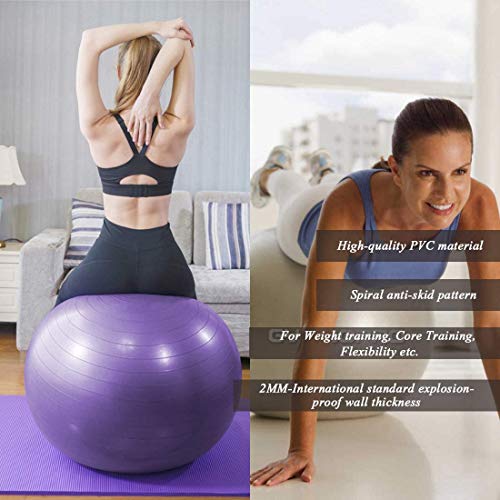 GYMBOPRO Fitness Pelota de Ejercicio - Bola Suiza con Bomba de Inflado,Bola de Yoga antirrebote y Antideslizante,Bola de Equilibrio para Gimnasio Pilates Gimnasio de Yoga (65 cm, Verde)