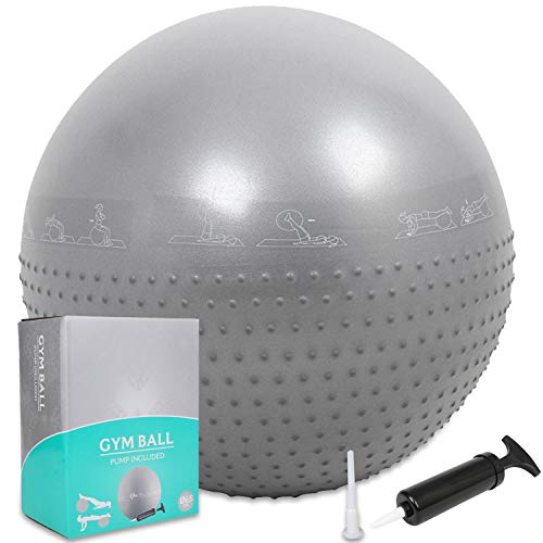 GYMBOPRO Fitness Pelota de Ejercicio - Bola Suiza con Bomba de Inflado,Bola de Yoga antirrebote y Antideslizante,Bola de Equilibrio para Gimnasio Pilates Gimnasio de Yoga (65 cm, Verde)