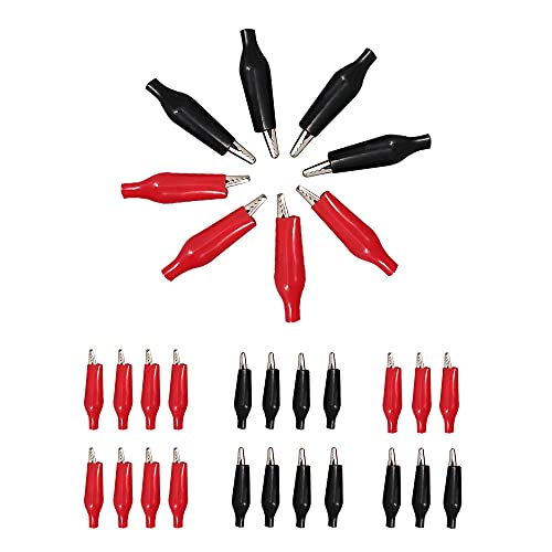 GZGXKJ 30 Piezas Negro Rojo Pinzas de Cocodrilo Metal de 35 mm con Cubierta Protectora de Man-go de Aislamiento Para Línea de Prueba Eléctrica de Cocodrilo