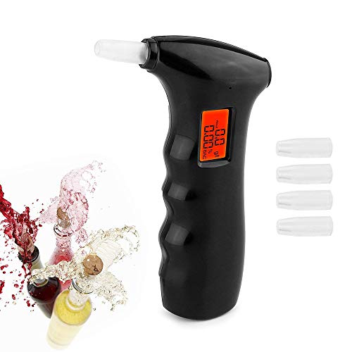 GZQ Portatil Alcoholímetro Digital, Alcoholemia Probador de Alcohol,Analizador de Respiración Pantalla LCD y 5 Boquillas Desechables