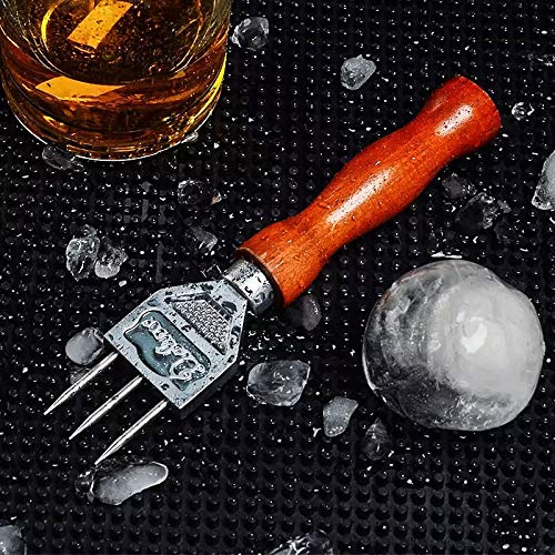 Hacbop Ice Pick – Robusto cortador con mango de madera maciza, picador de hielo con tres puntas de acero inoxidable 304 para cócteles y barritas