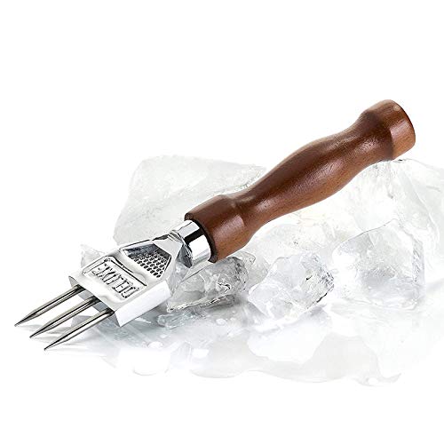 Hacbop Ice Pick – Robusto cortador con mango de madera maciza, picador de hielo con tres puntas de acero inoxidable 304 para cócteles y barritas