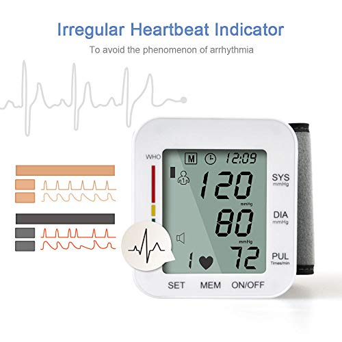 HAJZF Monitor De Presión Arterial De Muñeca, Esfigmomanómetro Portátil LCD Detección De Frecuencia Cardíaca IHB, Compresión Y Descompresión Automática,Negro