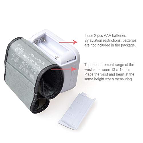 HAJZF Monitor De Presión Arterial De Muñeca, Esfigmomanómetro Portátil LCD Detección De Frecuencia Cardíaca IHB, Compresión Y Descompresión Automática,Negro