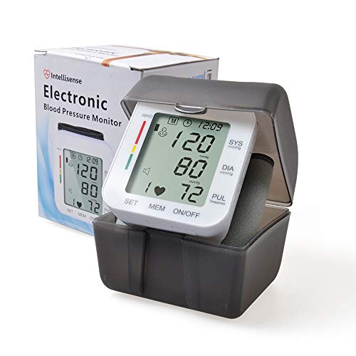 HAJZF Monitor De Presión Arterial De Muñeca, Esfigmomanómetro Portátil LCD Detección De Frecuencia Cardíaca IHB, Compresión Y Descompresión Automática,Negro