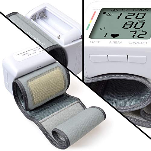 HAJZF Monitor De Presión Arterial De Muñeca, Esfigmomanómetro Portátil LCD Detección De Frecuencia Cardíaca IHB, Compresión Y Descompresión Automática,Negro