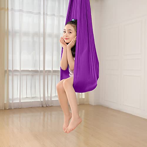 Hamaca Columpio Infantil, Columpio Interior Elástico Abrazar Hamaca Swing sensorial, Ideal para TDAH, Aspergers e integración sensorial y Terapia de Autismo (150 X 280CM, Púrpura)