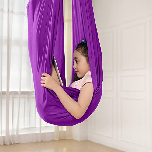 Hamaca Columpio Infantil, Columpio Interior Elástico Abrazar Hamaca Swing sensorial, Ideal para TDAH, Aspergers e integración sensorial y Terapia de Autismo (150 X 280CM, Púrpura)