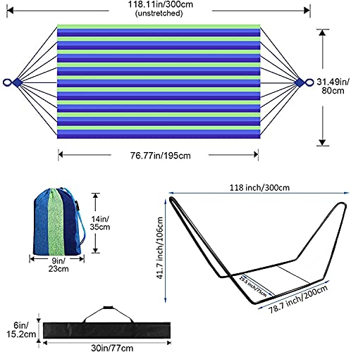 Hamaca con Soporte Metalico Hamaca de Doble personas Algodón Portátil con Bolsa para Niños Adultos Camping Viajes Playa Terraza Playa Mochileros, 200*150cm, Carga MAX 150kg