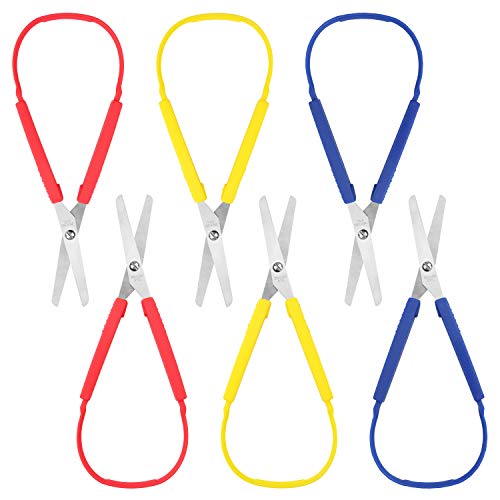 Handi Stitch Tijera Escolar 20 cm Tijeras Adaptadas Fácil Agarre con Bucle (Pack de 6) Tijeras Niños Zurdos y Diestros - Diseño Apretar para Manos Pequeñas y Necesidades Especiales - Niños y Adultos