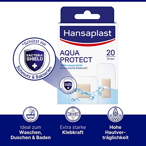 Hansaplast Aqua Protect Tiritas impermeables para heridas con adherencia extrafuerte, ideales para ducharse, nadar y bañarse, 20 unidades