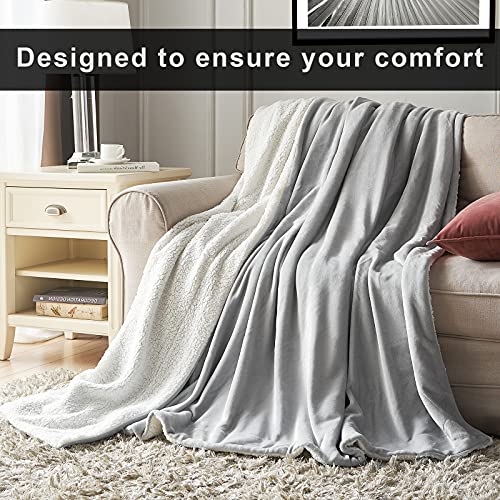 Hansleep Manta Reversible de Franela y Sherpa 150x200 cm, Manta Polar para Cama 90 de Microfibra - Manta Pelo para Sofá Suave Hipoalérgica, Manta Forro Polar de Invierno Gris Claro y Blanco