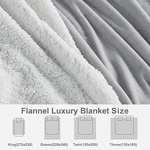 Hansleep Manta Reversible de Franela y Sherpa 150x200 cm, Manta Polar para Cama 90 de Microfibra - Manta Pelo para Sofá Suave Hipoalérgica, Manta Forro Polar de Invierno Gris Claro y Blanco