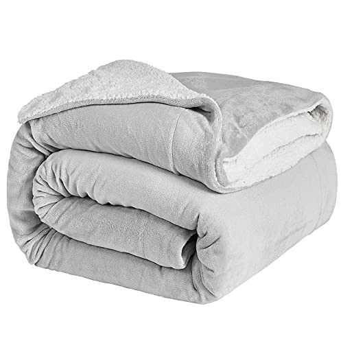 Hansleep Manta Reversible de Franela y Sherpa 150x200 cm, Manta Polar para Cama 90 de Microfibra - Manta Pelo para Sofá Suave Hipoalérgica, Manta Forro Polar de Invierno Gris Claro y Blanco