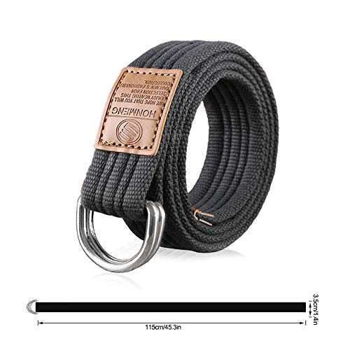 Hantier 3 Paquetes Cinturones de Tela de Lona 1.25" Hebilla Ancha del Anillo en D Doble Para los Hombres, Estilo Militar Ajustable del Color Sólido (Negro + Blanco + Azul-gris)