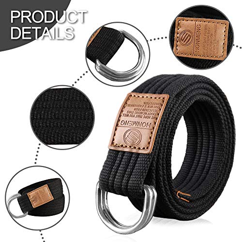 Hantier 3 Paquetes Cinturones de Tela de Lona 1.25" Hebilla Ancha del Anillo en D Doble Para los Hombres, Estilo Militar Ajustable del Color Sólido (Negro + Blanco + Azul-gris)