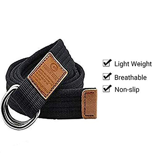 Hantier 3 Paquetes Cinturones de Tela de Lona 1.25" Hebilla Ancha del Anillo en D Doble Para los Hombres, Estilo Militar Ajustable del Color Sólido (Negro + Blanco + Azul-gris)