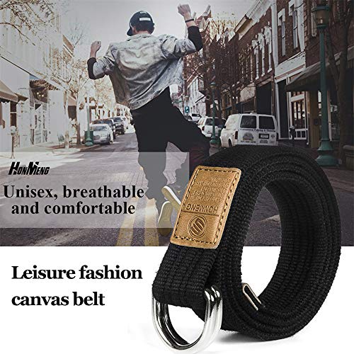 Hantier 3 Paquetes Cinturones de Tela de Lona 1.25" Hebilla Ancha del Anillo en D Doble Para los Hombres, Estilo Militar Ajustable del Color Sólido (Negro + Blanco + Azul-gris)