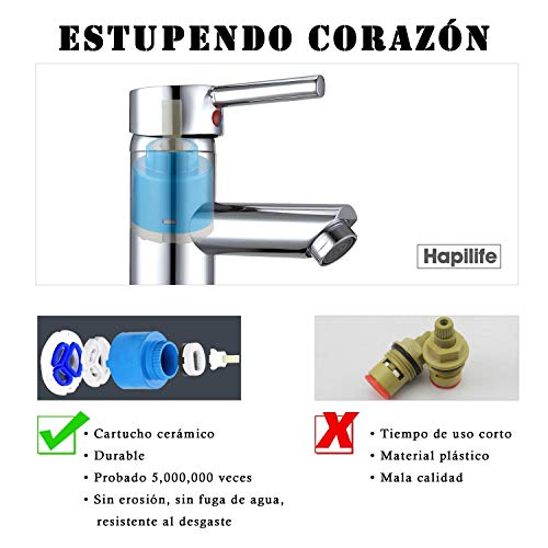 Hapilife Grifo Monomando Lavabo de Latón Cromo con Aireador Agua Fría y Caliente Grifo Lavabo con Mangueras 3/8" 10 Años Garantía