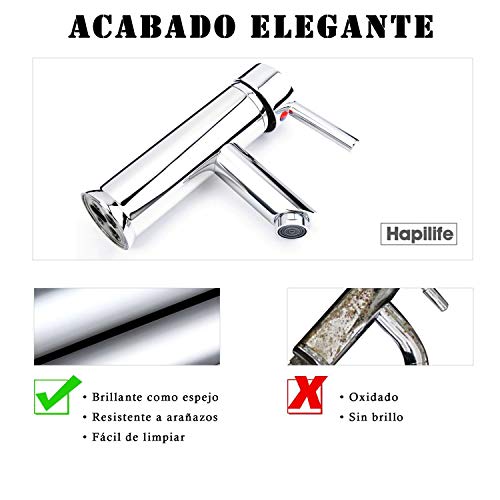 Hapilife Grifo Monomando Lavabo de Latón Cromo con Aireador Agua Fría y Caliente Grifo Lavabo con Mangueras 3/8" 10 Años Garantía