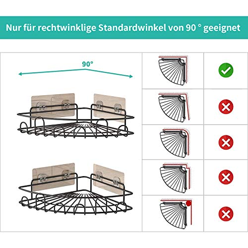 HapiRm Estantería Esquinera Para Ducha, Estantería De Baño, Sin Taladrar, De Acero Inoxidable, Soporte Para Champú, Cesta De Ducha, Con 4 Ganchos, Para Ducha, Cocina, Baño, Con 8 Pegatinas, Negro
