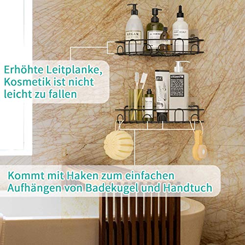 HapiRm Estantería Esquinera Para Ducha, Estantería De Baño, Sin Taladrar, De Acero Inoxidable, Soporte Para Champú, Cesta De Ducha, Con 4 Ganchos, Para Ducha, Cocina, Baño, Con 8 Pegatinas, Negro
