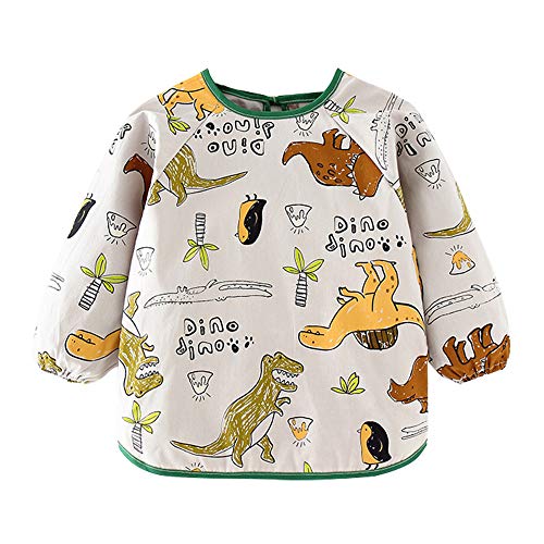 Happy Cherry - Impermeables Baberos Bebé Mangas Largas para Alimentación Pintura Comer Babi de Algodón para Niños Niñas Unisex Ropa Infantil Delantal con Estampados Dibujos - 2-3 Años