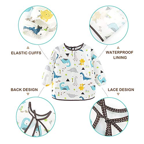 Happy Cherry - Impermeables Baberos Bebé Mangas Largas para Alimentación Pintura Comer Babi de Algodón para Niños Niñas Unisex Ropa Infantil Delantal con Estampados Dibujos - 2-3 Años