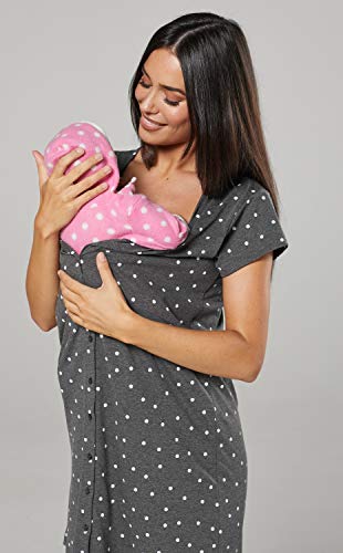 HAPPY MAMA Para Mujer Set Camisón Bata Premamá Embarazo Lactancia 1343 (Grafito, 38, M)