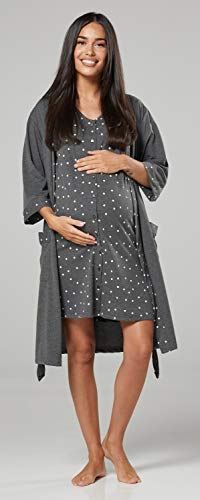 HAPPY MAMA Para Mujer Set Camisón Bata Premamá Embarazo Lactancia 1343 (Grafito, 38, M)