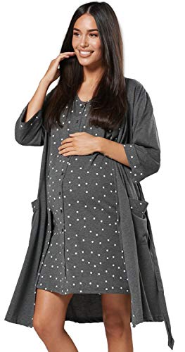 HAPPY MAMA Para Mujer Set Camisón Bata Premamá Embarazo Lactancia 1343 (Grafito, 38, M)