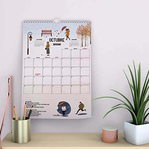 Happymots Pack 2u Calendario Pared tamaño A4 - 13 Meses - Decido que Algo Maravilloso está a Punto de Sucederme: 160 Poderosas Afirmaciones, Para Crear Abundancia, Amor y Bienestar en Tu Día A Día