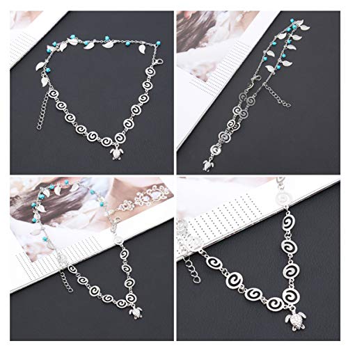 Happyyami Tobillo Náutico Estilo Étnico Doble Capa Cadena de Pie de Metal Boho Borla Encanto Pulsera para Mujer Dama Niña Fiesta en La Playa (Tortuga Marina)