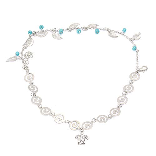Happyyami Tobillo Náutico Estilo Étnico Doble Capa Cadena de Pie de Metal Boho Borla Encanto Pulsera para Mujer Dama Niña Fiesta en La Playa (Tortuga Marina)