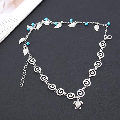 Happyyami Tobillo Náutico Estilo Étnico Doble Capa Cadena de Pie de Metal Boho Borla Encanto Pulsera para Mujer Dama Niña Fiesta en La Playa (Tortuga Marina)