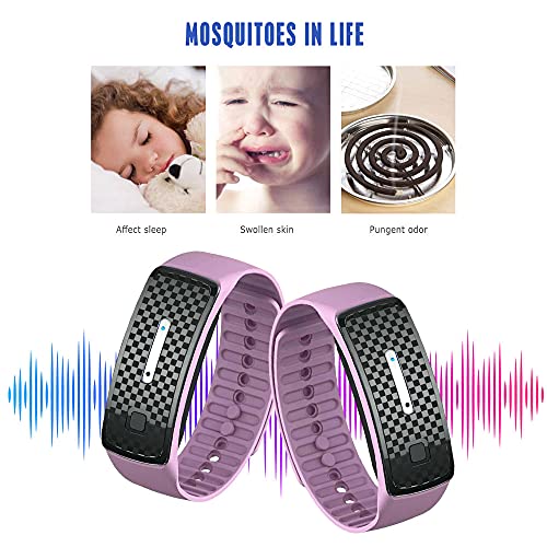 harupink Pulsera Repelente de Mosquitos por Ultrasonidos Inteligente 3 Modos Pulsera AntiMosquitos Pulsera Electrónica con Cable USB (Rosa)