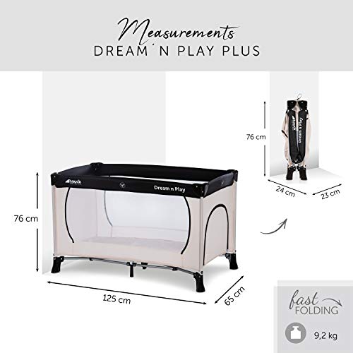 Hauck 603673 Cuna de Viaje Dream N Play Plus / para Bebes y Niños de Nacimiento hasta 15 kg / 60 x 120 cm / Entrada Lateral / Plegable / Compacta / Bolsa de Transporte / Beige