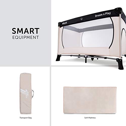 Hauck 603673 Cuna de Viaje Dream N Play Plus / para Bebes y Niños de Nacimiento hasta 15 kg / 60 x 120 cm / Entrada Lateral / Plegable / Compacta / Bolsa de Transporte / Beige