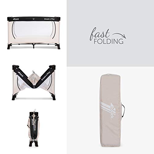 Hauck 603673 Cuna de Viaje Dream N Play Plus / para Bebes y Niños de Nacimiento hasta 15 kg / 60 x 120 cm / Entrada Lateral / Plegable / Compacta / Bolsa de Transporte / Beige