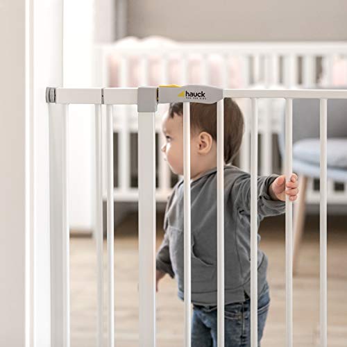 Hauck Barrera de Seguridad de Niños para Puertas y Escaleras Open N Stop Safety incl. Extension 9 cm, Sin Agujeros, 84 - 89 cm, Metal, Blanco
